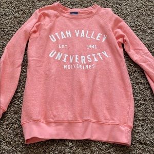 Utah Valley University neon coral sweatshirt